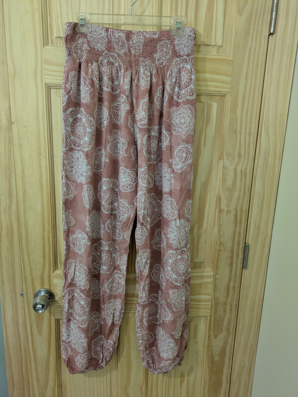 Lotus & Luna Harem Pants Dusty Rose Lotus Flower Print Large Tall